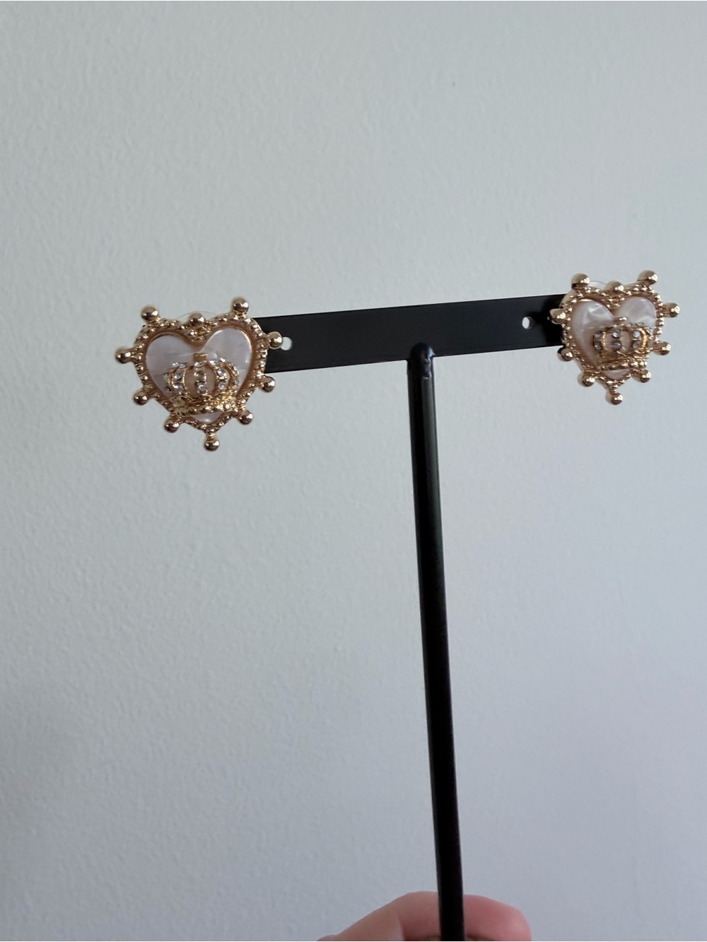Juicy Couture Y2K Gold Heart Crown Stud Earrings with White Enamel